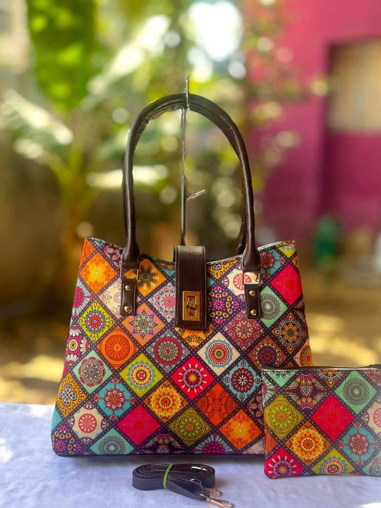 Multi Colour Pattern Double Partition Tote Bag - Design 3